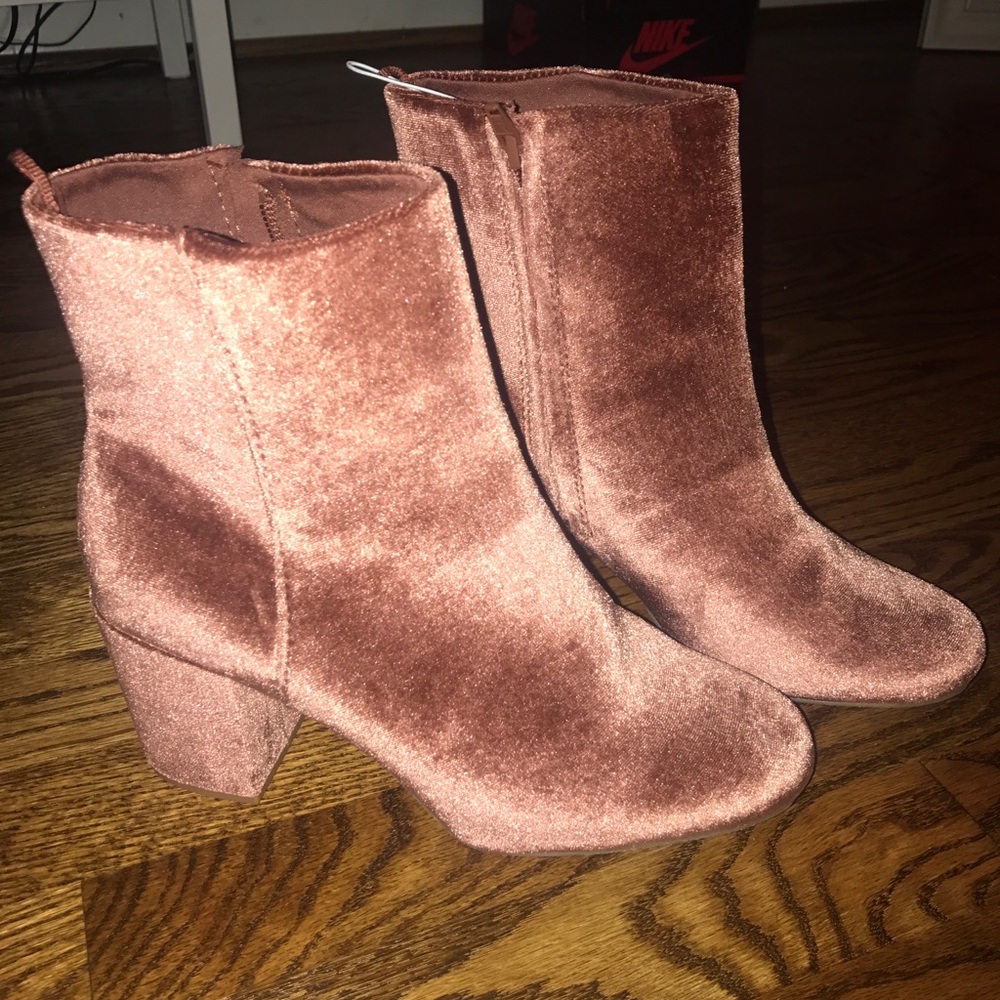 Pink velvet booties